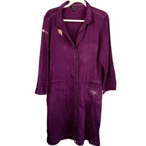 A8 Y2K Vintage Eileen Fisher Embroidered Linen Blend Dress Plum Purple